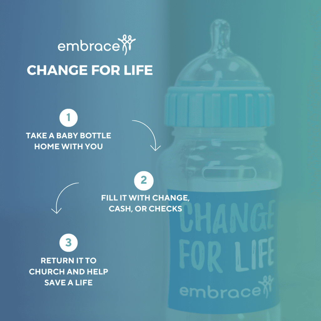 A graphic that says "Change for Life" and describes a 3 step process with arrows to participate.